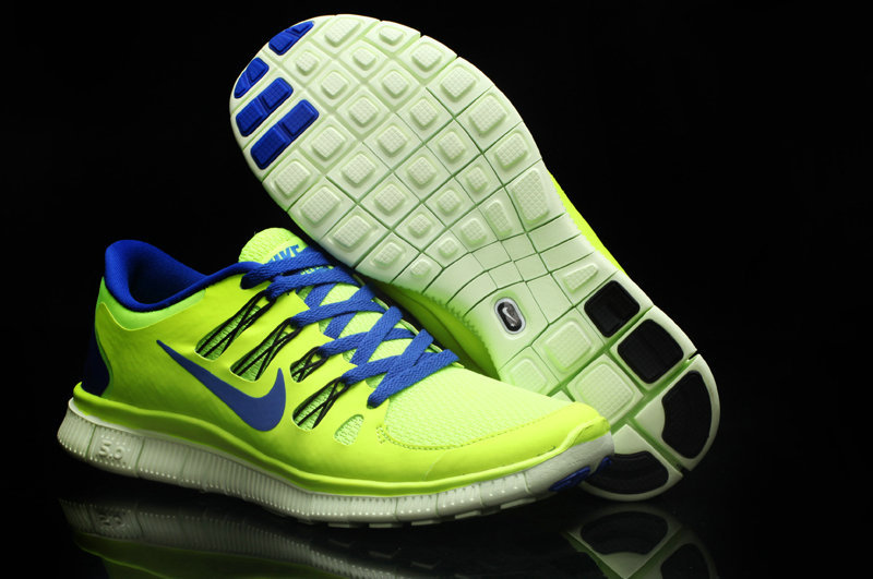 Hot Nike Free5.0 Women Shoes Blue/Greenyellow